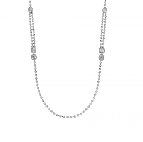 18K White Gold Diamond Long Necklace, 9.32ct.