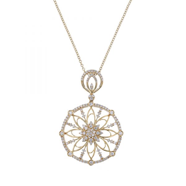 Filigree Flower Diamond Pendant Necklace