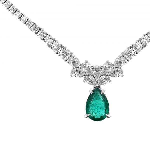 Emerald Drop Diamond Necklace, Certified