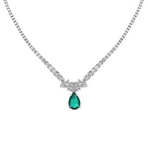 Emerald Drop Diamond Necklace, Certified