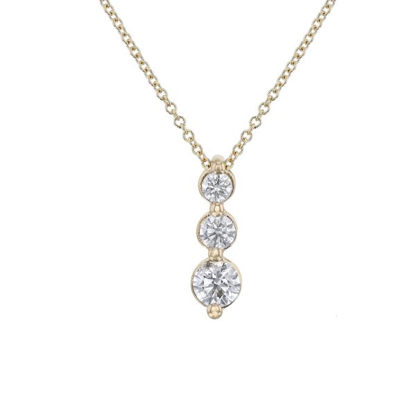 Triple Bezel Diamond Necklace, 14K Yellow Gold
