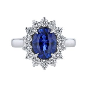 GIA Blue Sapphire Diamond Halo Ring
