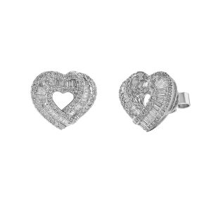 18K White Gold Twist Heart Diamond Earrings