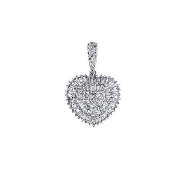 Round Baguette Diamond Heart Pendant, 0.72ct