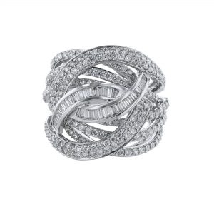 Swirled Round Baguette Diamond Cocktail Ring