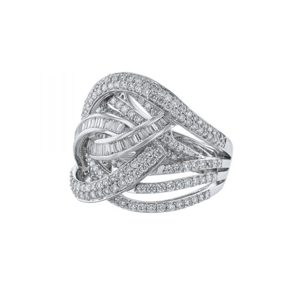 Swirled Round Baguette Diamond Cocktail Ring