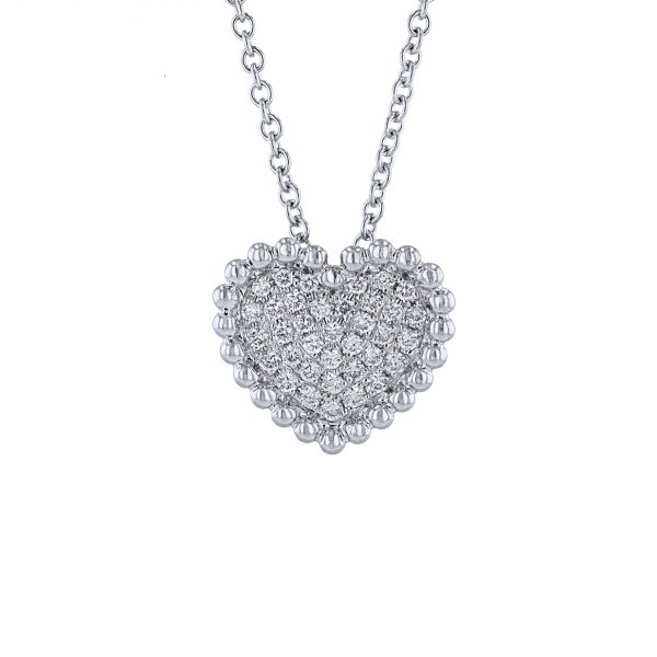Beaded Round Diamond Heart Necklace, 0.31ct