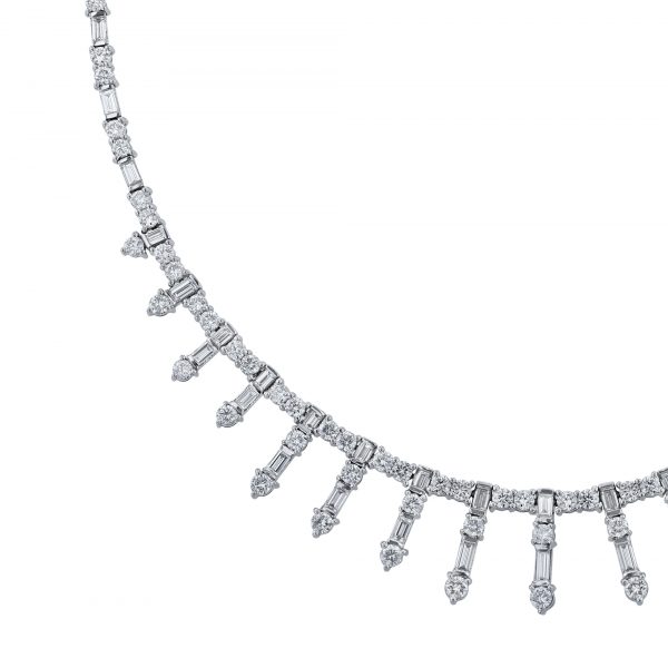 18K White Gold Round Baguette Necklace