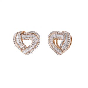 18K Rose Gold Twist Heart Diamond Earrings