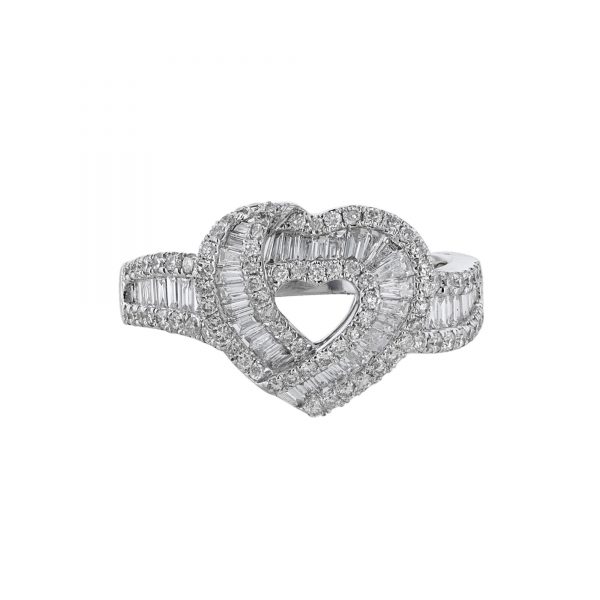 Round Baguette Diamond Twist Heart Ring