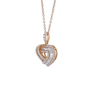 Round Baguette Diamond Twist Heart Necklace