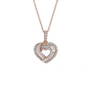 Round Baguette Diamond Twist Heart Necklace
