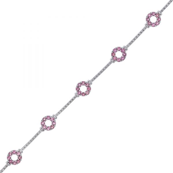 Pink Tourmaline Round Link Diamond Bracelet