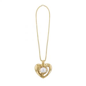 18K Yellow Gold Heart Mobe Pearl Necklace