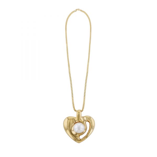 18K Yellow Gold Heart Mobe Pearl Necklace
