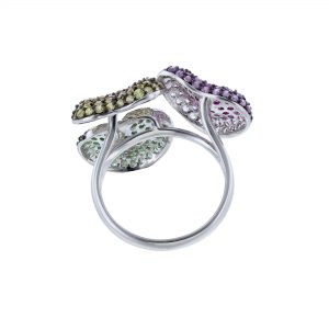 Triple Heart Multi Sapphire & Green Garnet Ring