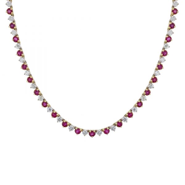 Alternating Ruby Diamond Collar Necklace
