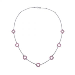 Pink Tourmaline Round Link Diamond Necklace