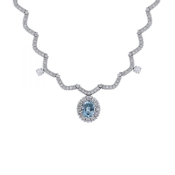 Scalloped Aquamarine Diamond Collar Necklace