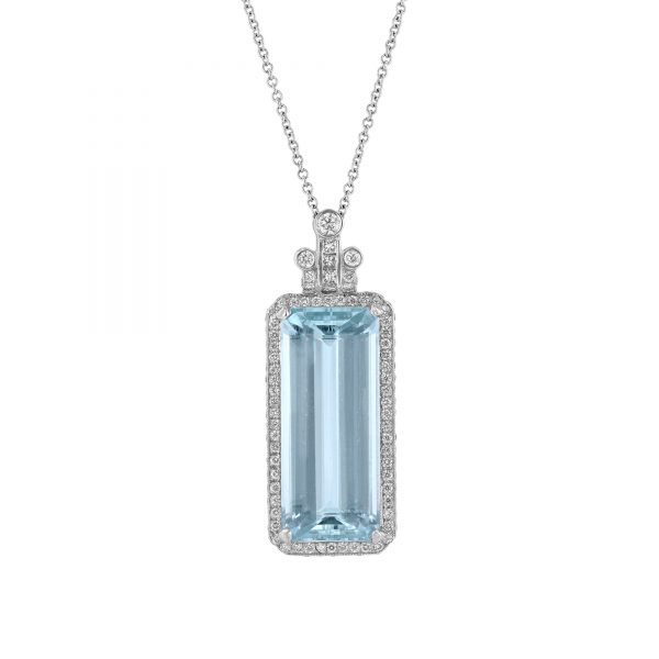 Emerald Cut Aquamarine Diamond Necklace
