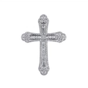 14K White Gold Diamond Cross Pendant, 1.83ct