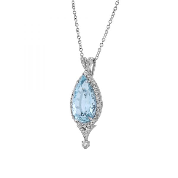 Aquamarine Diamond Drop Necklace