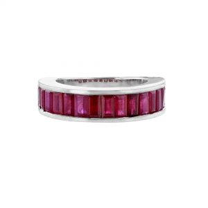 14K White Gold Baguette Ruby Band