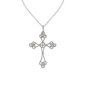 White & Yellow Diamond Cross Necklace, 1.47ct.