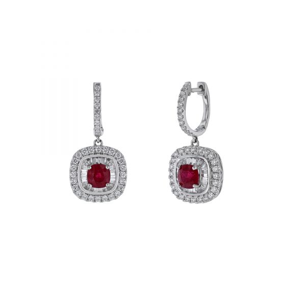 Burma Ruby Drop Diamond Huggie Earrings