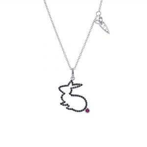 Rabbit with Carrot Black Diamond Ruby Necklace