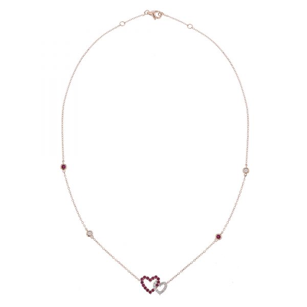 Double Heart Station Necklace, Ruby