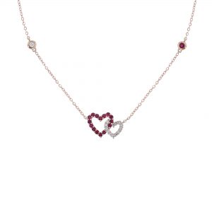 Double Heart Station Necklace, Ruby