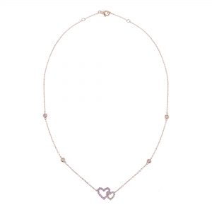 Double Heart Station Necklace, Pink Sapphire