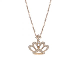 18K Rose Gold Crown with Cross Pendant Necklace