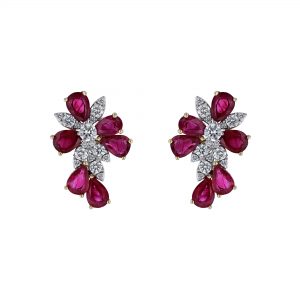 Diamond Pear Rubies Statement Stud Earrings