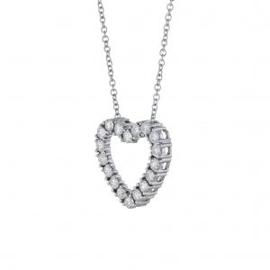 Round Diamond Heart Necklace, White Gold