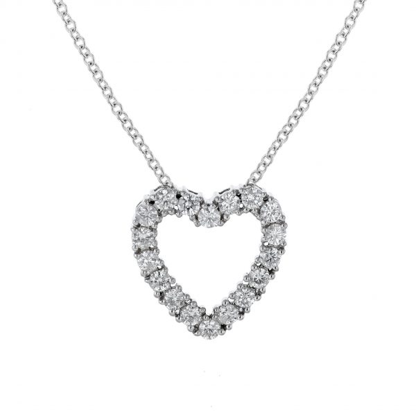 Round Diamond Heart Necklace, White Gold