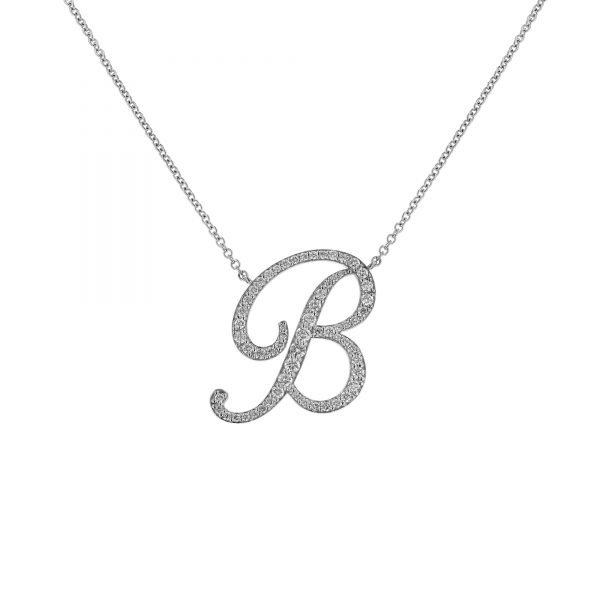 Capital "B" Initial Diamond Pendant Necklace