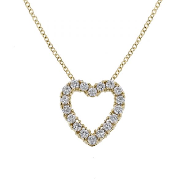 Round Diamond Heart Necklace, Yellow Gold