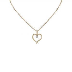 14K Yellow Gold Dainty Heart Solitaire Diamond Necklace