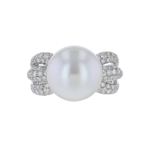 South Sea Pearl Triple Shank Diamond Ring