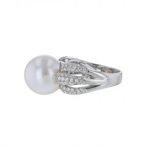 South Sea Pearl Triple Shank Diamond Ring