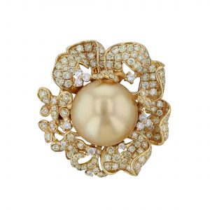 Golden South Sea Pearl Diamond Cocktail Ring