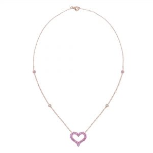 Pink Sapphire Open Heart Pendant Necklace