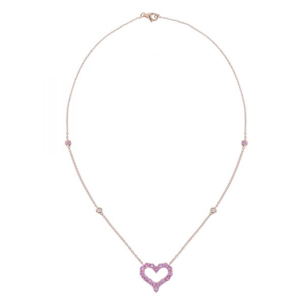 Pink Sapphire Open Heart Pendant Necklace