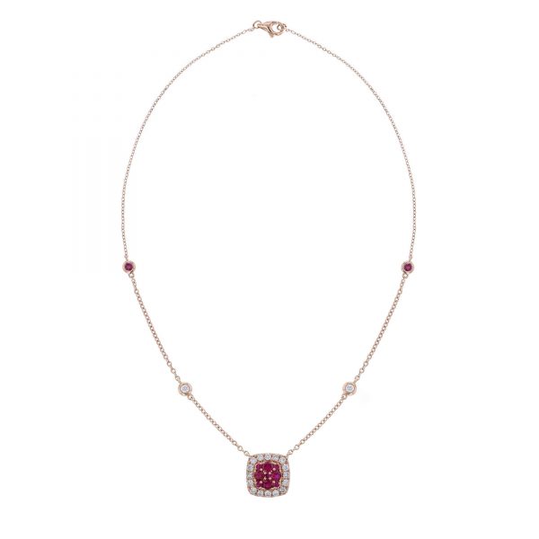 Cushion Shape Ruby Diamond Necklace