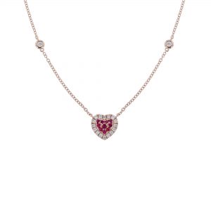 Ruby & Diamond Heart Station Necklace