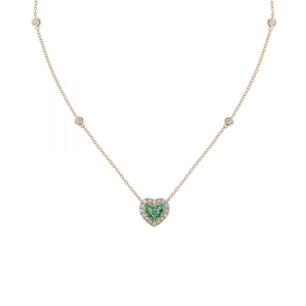 Emerald & Diamond Heart Station Necklace