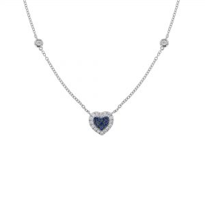 Blue Sapphire & Diamond Heart Station Necklace
