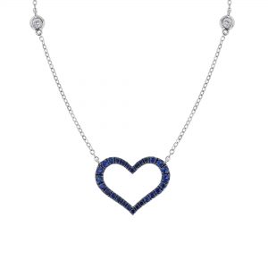 Blue Sapphire Open Heart Pendant Necklace